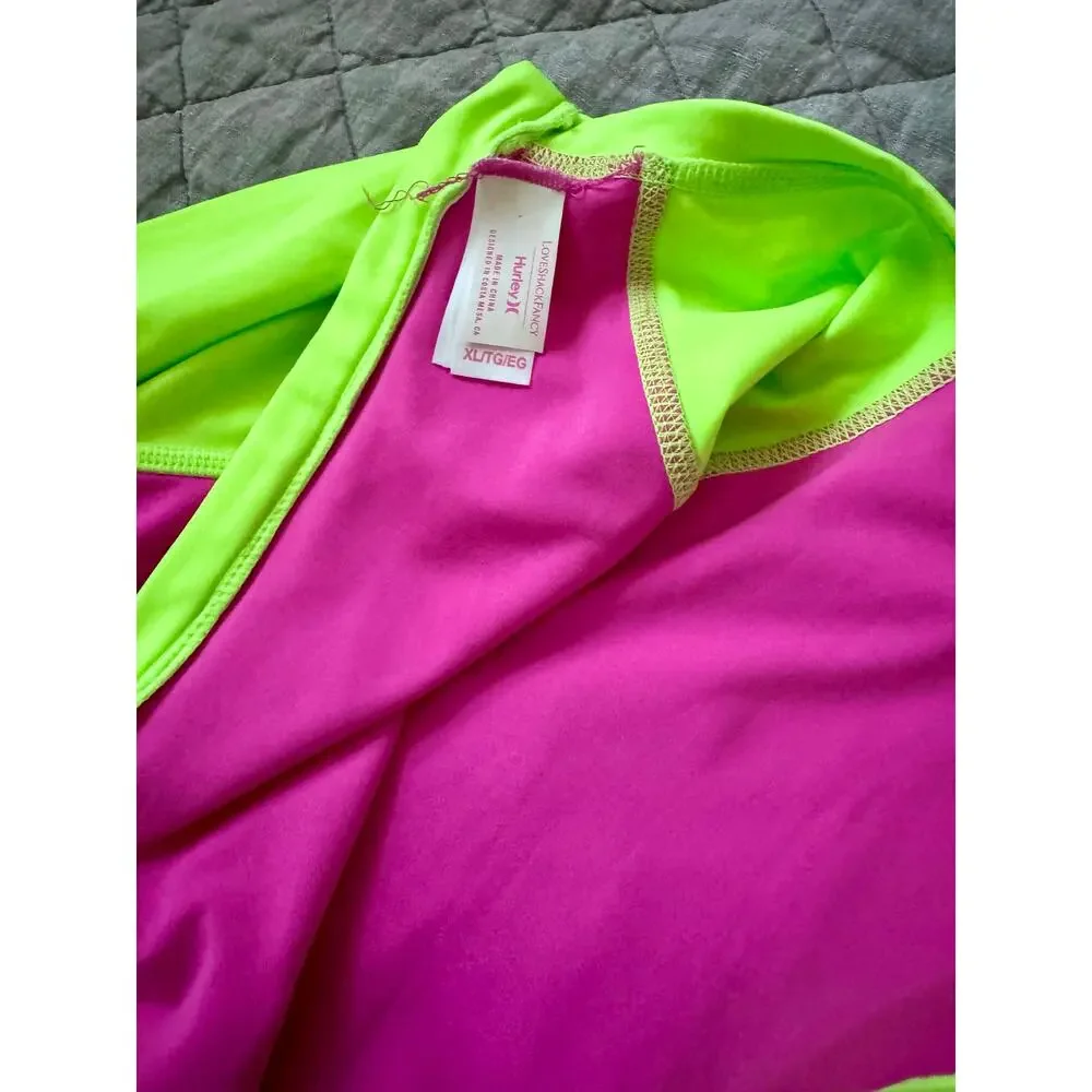 LoveShackFancy x Hurley Pink & Lime Blocked Bow Cheeky Surf Swimsuit XL